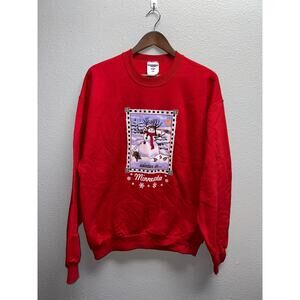 Vintage Minnesota Sweatshirt Winter Crewneck Snowman Snow Red 1990s 90s Large L